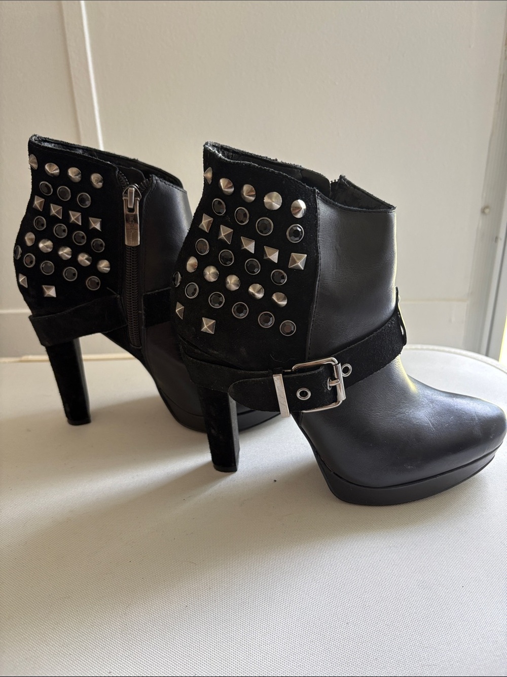 BCBGeneration Black Studded Buckle Ankle Boots